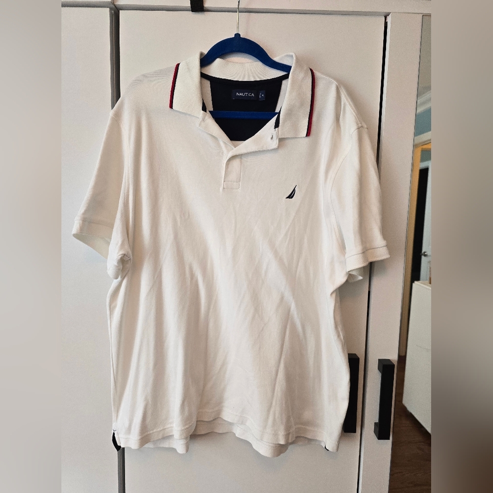 Nautica XL White Men's Performance Fabric Polo with Red Accents